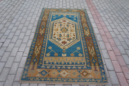 Blue Oushak Rugs Turkish Hand Made Rug Wool Oushak Rug OUSHAK RUG Blue Vintage rugs  Turkish Rugs