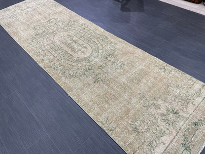 Oushak Runner Rug 2.7 x 9.4 Muted Turkish Runner Rug Green Vintage Neutral Runner Rug Hallway Natural Runner Kitchen Runner Rug Wool Runner