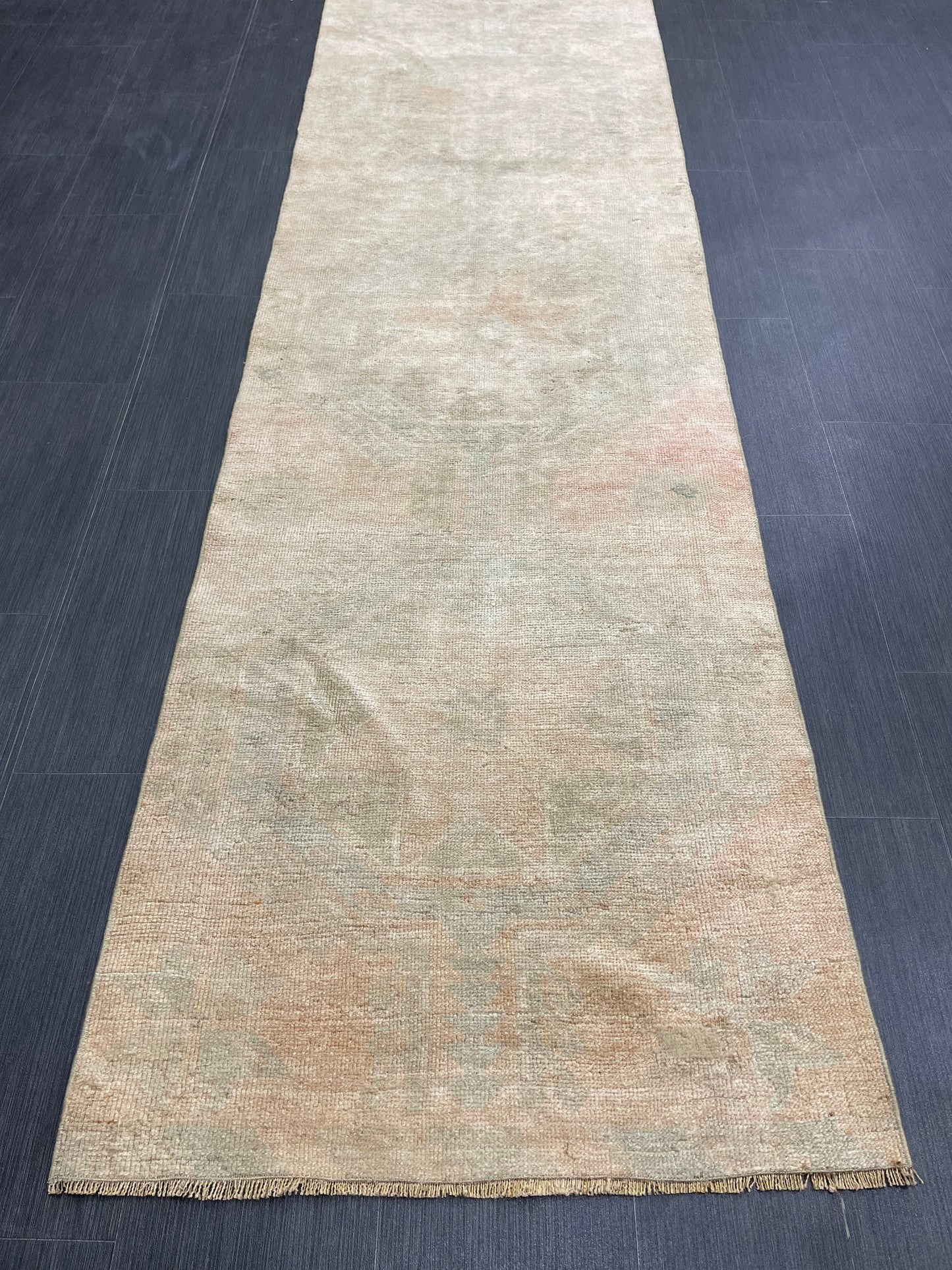 Muted Vintage Runner Rug 2.7 x 12.2 Muted Turkish Runner Star Rug Muted Oushak Runner Rug Hallway Runner Kitchen Runner Rug Wool Runner