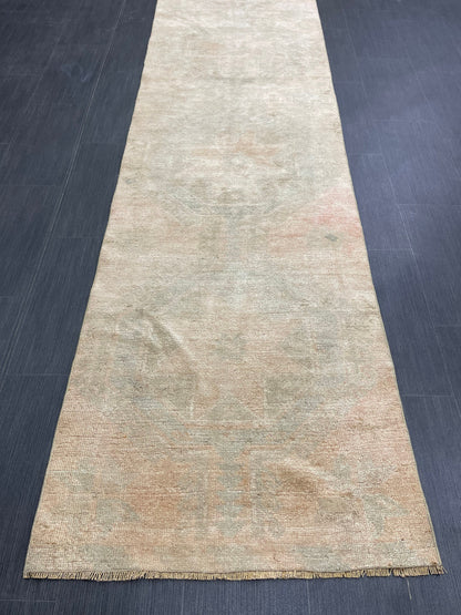 Muted Vintage Runner Rug 2.7 x 12.2 Muted Turkish Runner Star Rug Muted Oushak Runner Rug Hallway Runner Kitchen Runner Rug Wool Runner