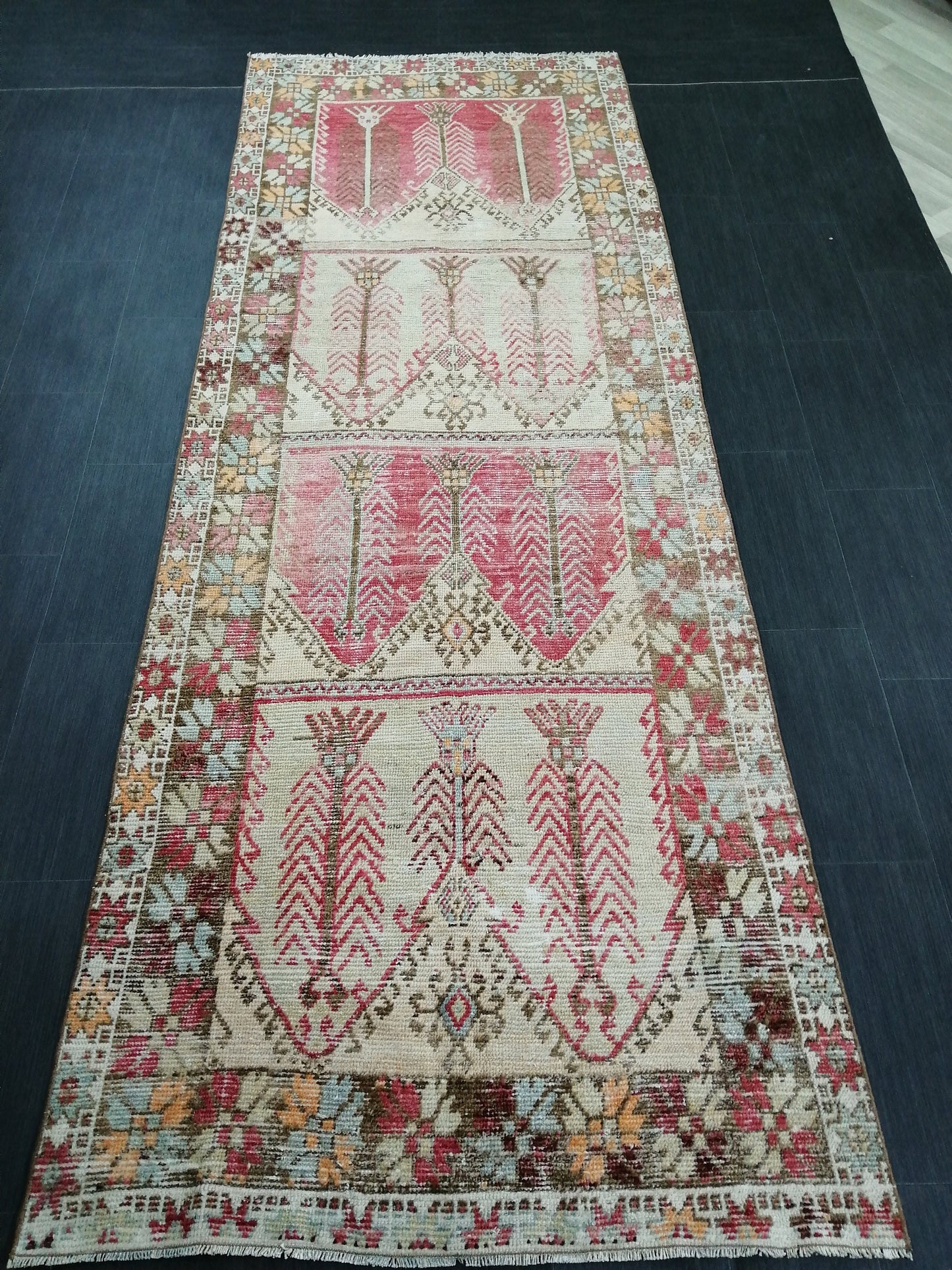 Oushak Runner Rug 4x11 Distressed Turkish Runner Rug Vintage Runner Rug Hallway Runner Rug Kitchen Runner Rug Wool Runner Rug Nomad Rug