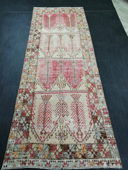 Oushak Runner Rug 4x11 Distressed Turkish Runner Rug Vintage Runner Rug Hallway Runner Rug Kitchen Runner Rug Wool Runner Rug Nomad Rug
