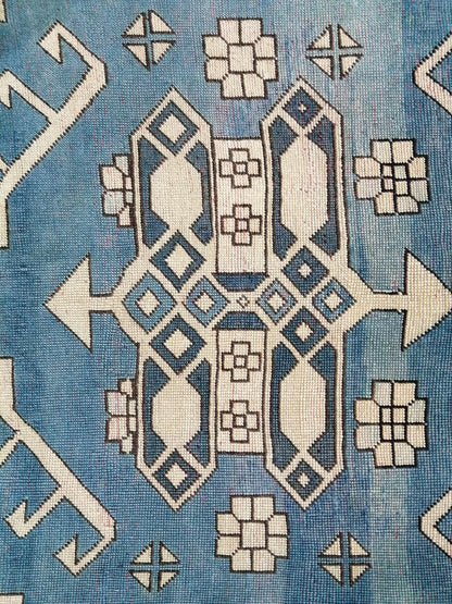 Blue Vintage Rug 7.2 x 10.6 Authentic Turkish Oushak Rug Hand Knotted Rug Rustic Rug, Wool Turkish Rug 7x10 Rug, Beige Oriental Rug 7x11 rug