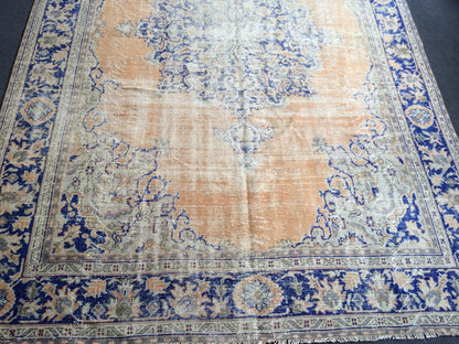 7.7 x 11 Large OUSHAK RUG TURKISH  Rug  Distressed   Rug Vintage Rug Wool Oushak Rug Hand Made Rug 8 by 11 Turkish Rug 8x11