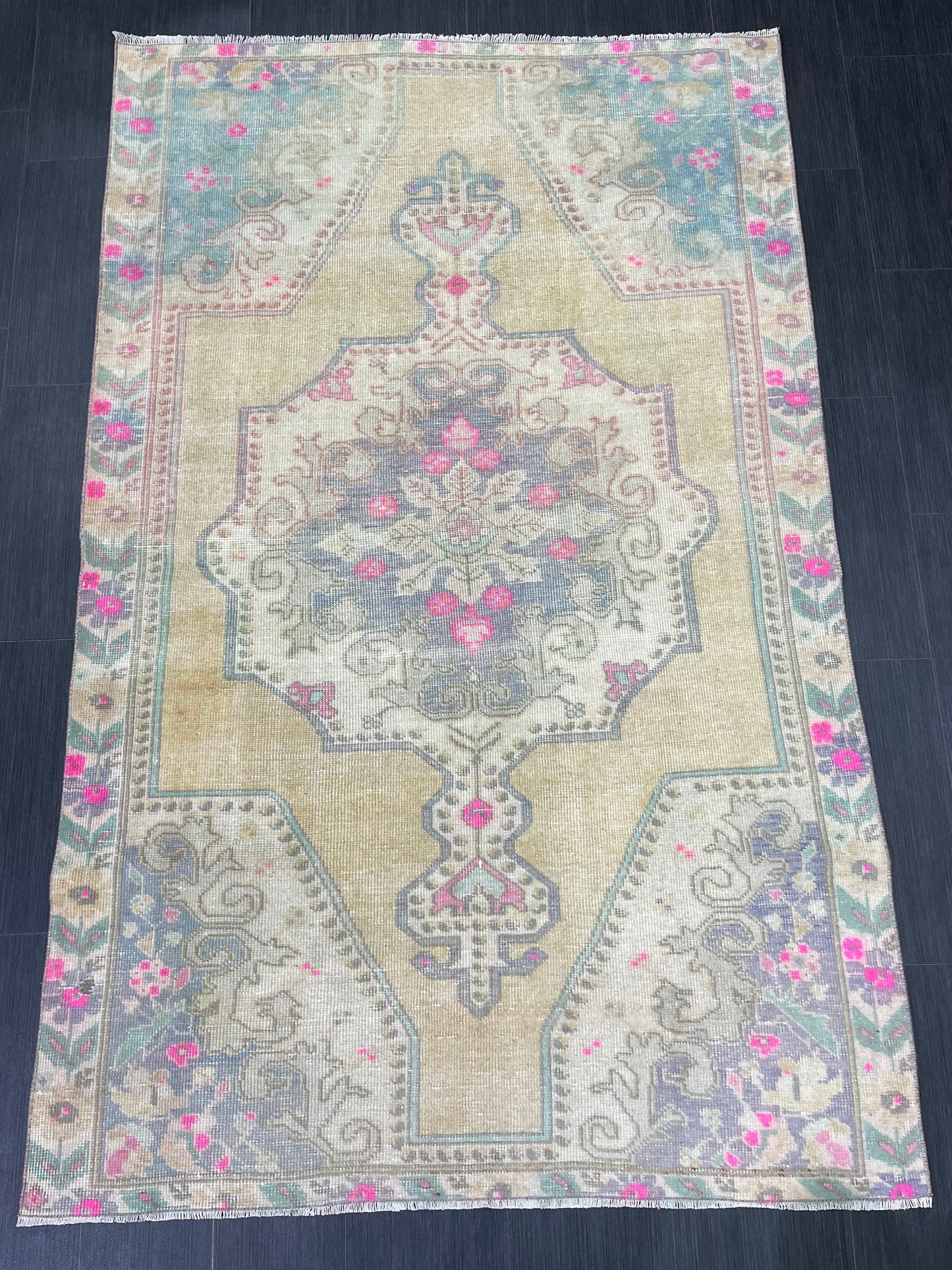 Wool Oushak Rug Vintage 4.5 x 7 Rug Muted Vintage Runner Rug Wool Oriental Rug Hand Made Rugs Vintage Turkish Rug Muted Persian Wool Rug