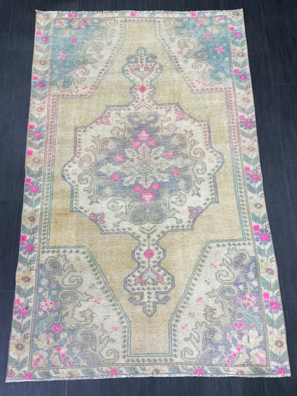 Wool Oushak Rug Vintage 4.5 x 7 Rug Muted Vintage Runner Rug Wool Oriental Rug Hand Made Rugs Vintage Turkish Rug Muted Persian Wool Rug