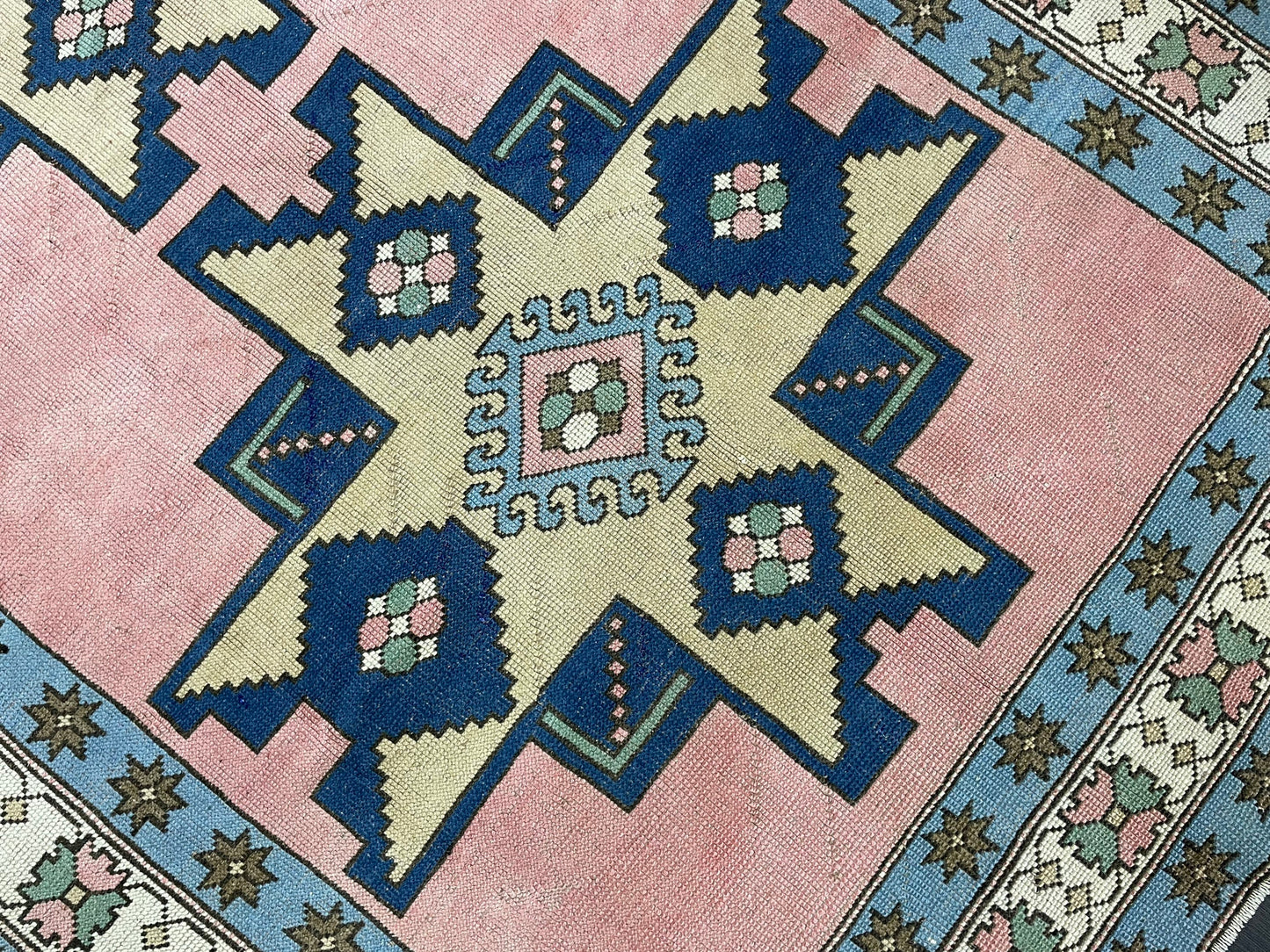 Turkish Rug Vintage 6.6 x 9.8 Rug Antique Rug Vintage Blue Pink Rug Wool