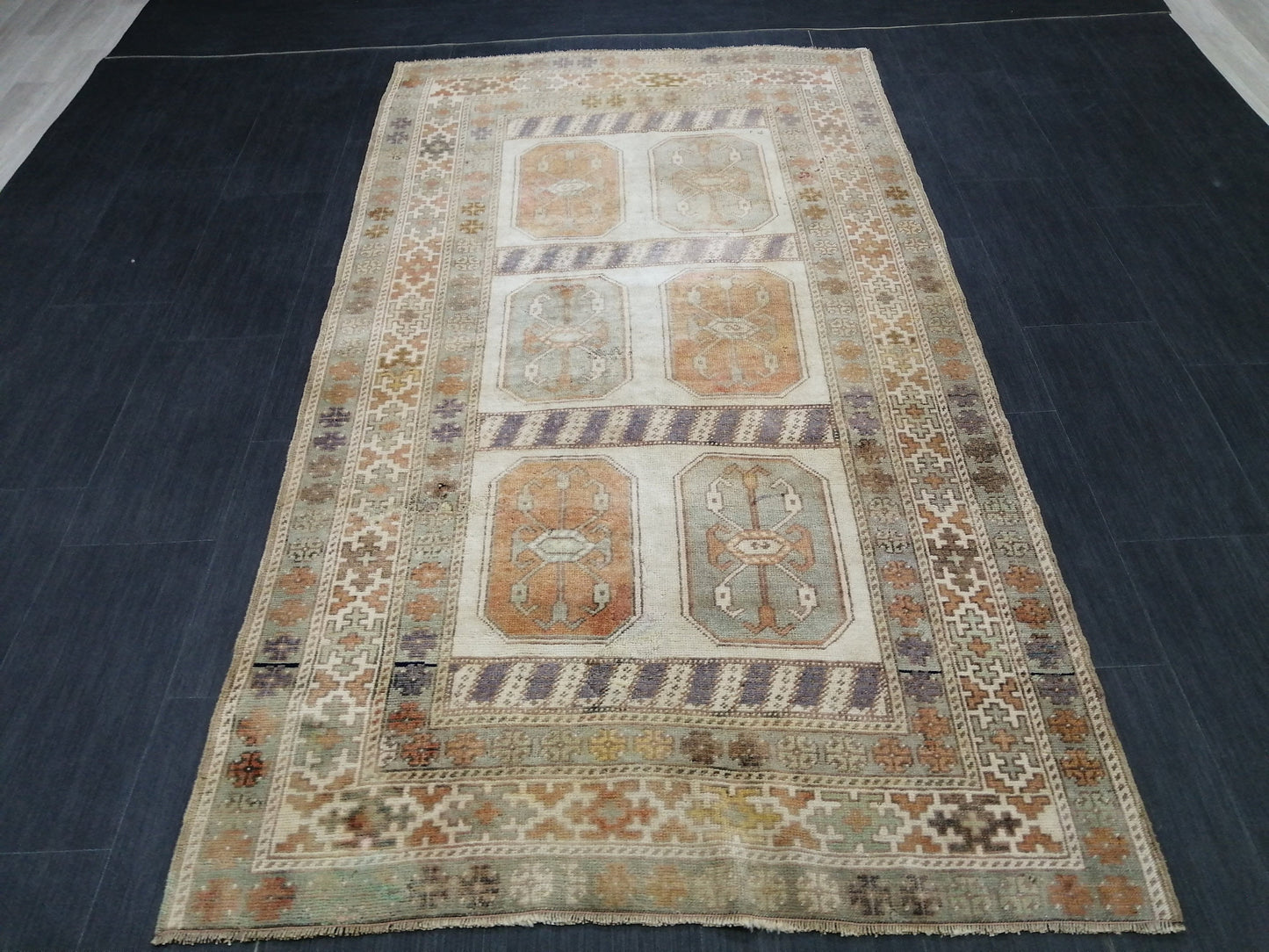 3.9 x 7 OUSHAK RUG TURKISH Oushak Rug Vintage Oushak Runner Rug 4x7 Vintage Runner Rug Wool Oushak Rug Hand Made Rugs Vintage Turkish Rug