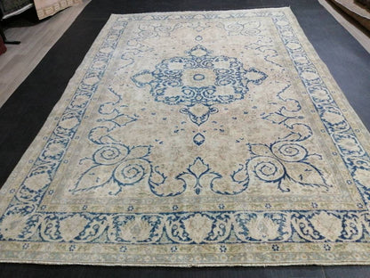 Muted Persian RUG 6.7 x 10 Turkish Oushak Rug Vintage Antique Rug Vintage Blue Light Pink Rug Wool Muted Oriental Rug Hand Made Rug