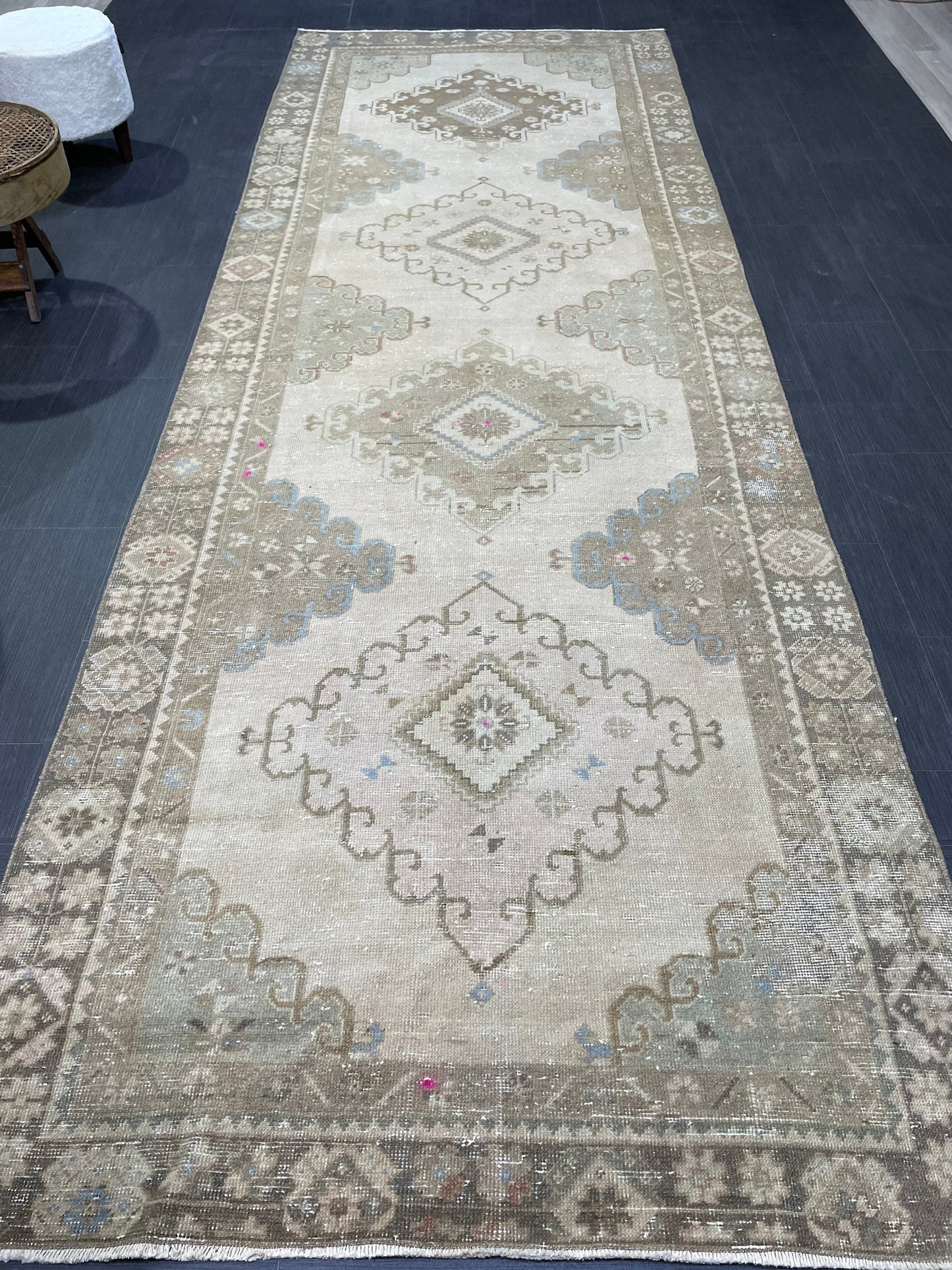 Oushak Runner Rug, Turkish 4.5 x 12.8 Runner Rug, Vintage Runner Rug, Hallway Runner Rug, Antique Runner Rug, Handmade Wool Runner Rug