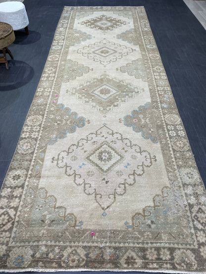 Oushak Runner Rug, Turkish 4.5 x 12.8 Runner Rug, Vintage Runner Rug, Hallway Runner Rug, Antique Runner Rug, Handmade Wool Runner Rug