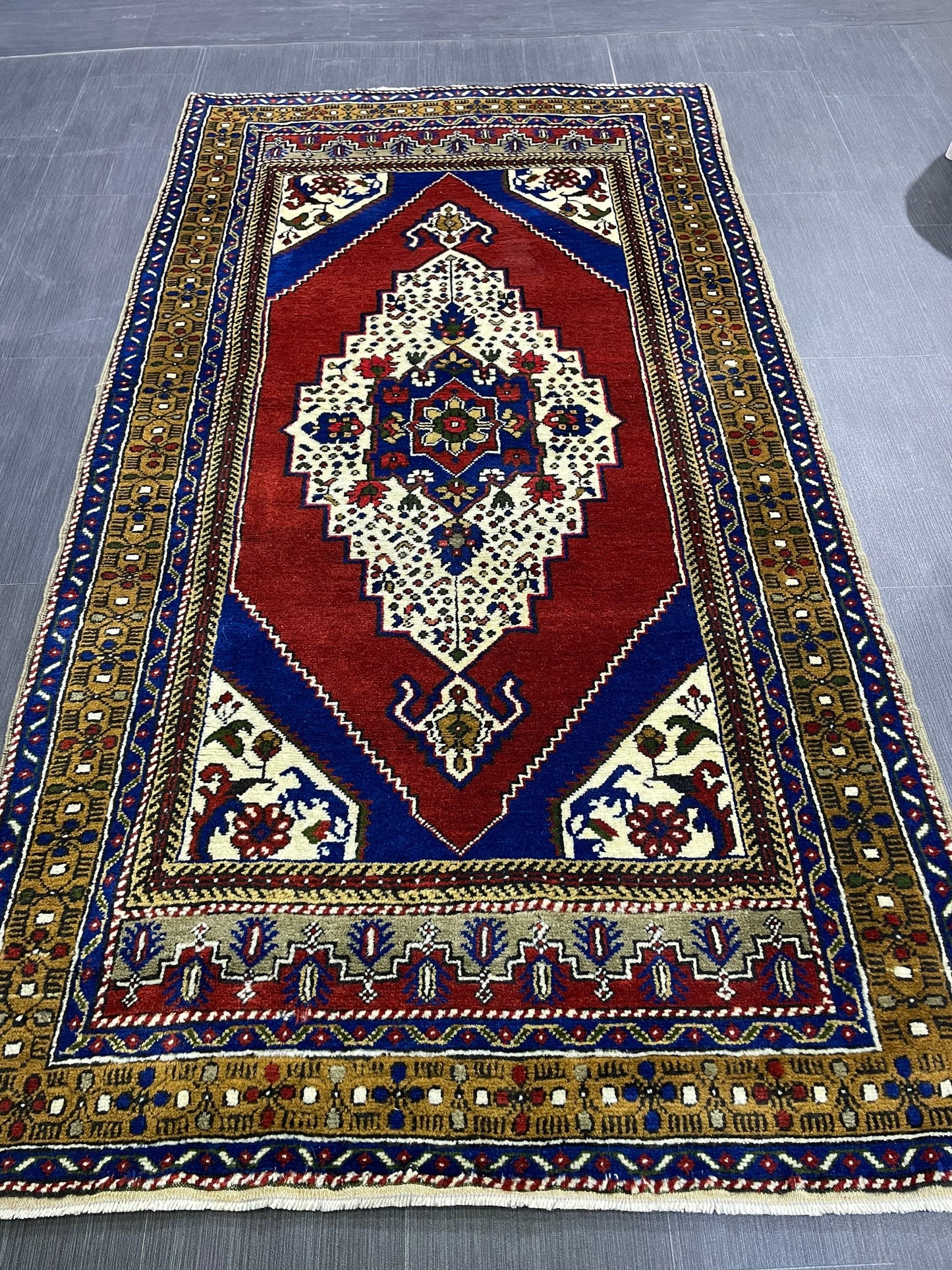 Persian RUG Vintage TURKISH 4x7 Rug Plush Vintage Rug Wool Oushak Rug Handmade Rug Hand Knotted Rug Natural Wool Rug