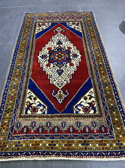 Persian RUG Vintage TURKISH 4x7 Rug Plush Vintage Rug Wool Oushak Rug Handmade Rug Hand Knotted Rug Natural Wool Rug