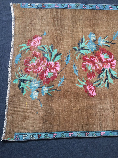 Floral Turkish Rug, Oushak Rug, Rustic Oushak Rug, Oushak Rug, Oushak Runner Rugs, Farmhouse Rug, Vintage Rug, Boho Rug, Hand Made Rug