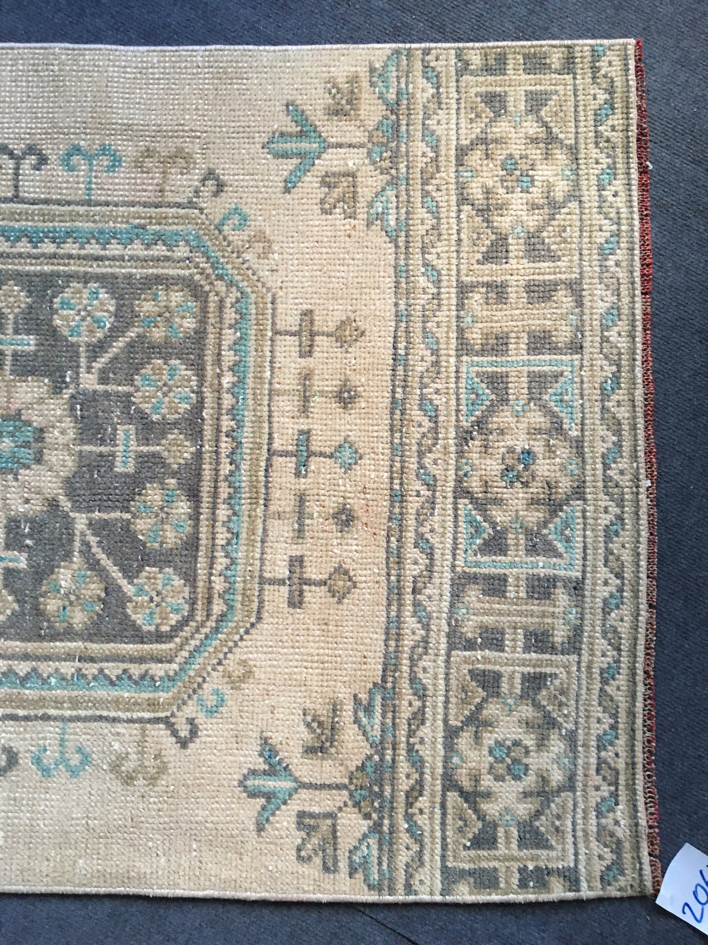 2.5x9 feet handmade long runner rug, wool teal overlong turkish runner, vintage kitchen runner, bathroom floor runner, bohemian wool runner