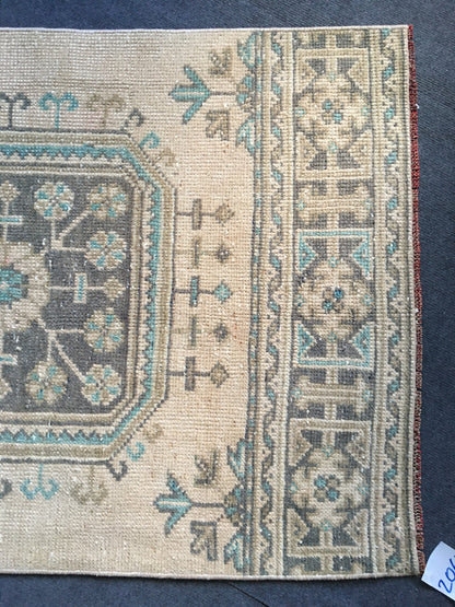 2.5x9 feet handmade long runner rug, wool teal overlong turkish runner, vintage kitchen runner, bathroom floor runner, bohemian wool runner