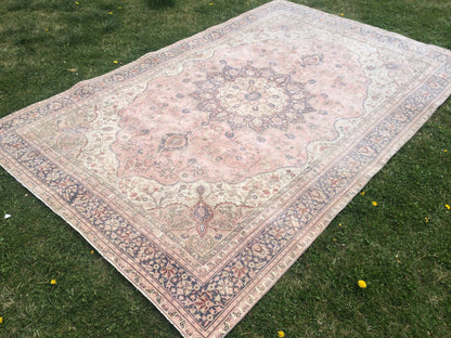 6.5 x 10 Persian RUG, Oriental Rug Large Area Rug, VINTAGE Rug, Turkish  Rug,Hand Knotted Rug Antique Rug Muted  Rug, 7x10 Light Pink Rug