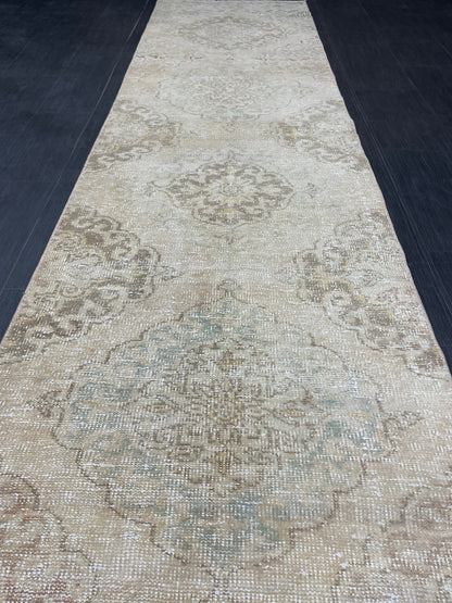 MUTED Runner Rug 2.8 x 12.7 Vintage Turkish Runner XL Vintage Natural Runner Rug Oushak Runner Rug Persian Soft Wool Runner