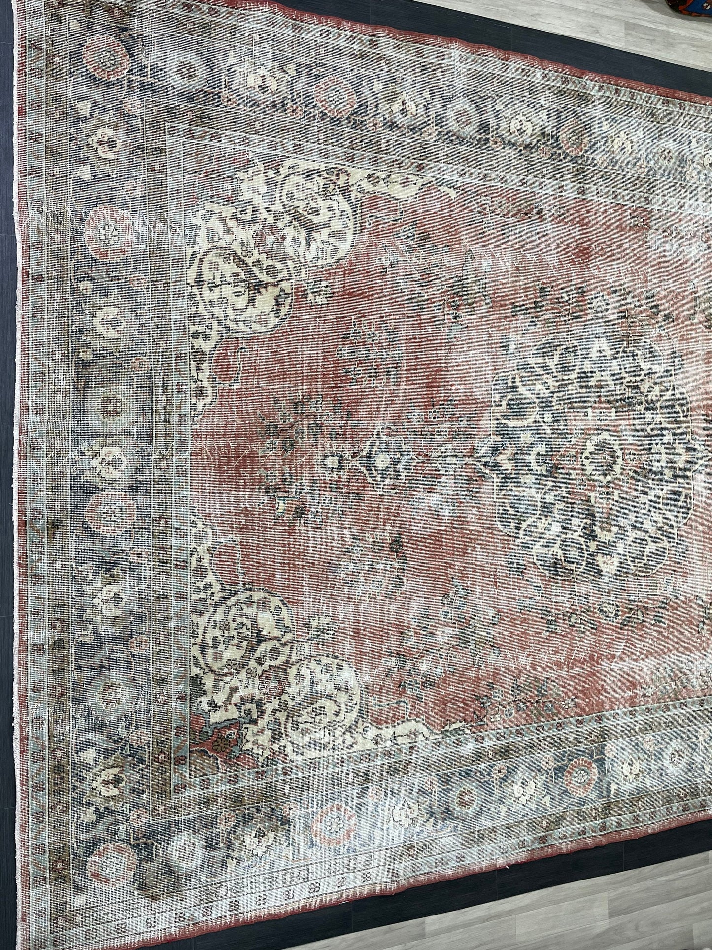 Muted OUSHAK RUG  TURKISH 8.8 x 12 Rug Distressed Vintage  Rug Wool Hand Knotted Rug Large Handmade Rug 8x11 Vintage Turkish 9x12 Rug