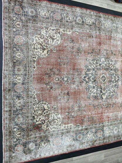 Muted OUSHAK RUG  TURKISH 8.8 x 12 Rug Distressed Vintage  Rug Wool Hand Knotted Rug Large Handmade Rug 8x11 Vintage Turkish 9x12 Rug