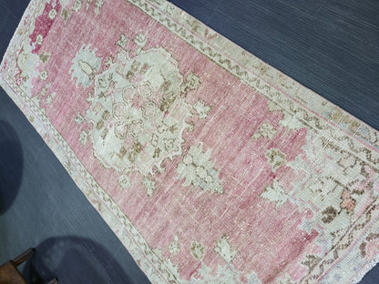 Vintage Rug, TURKISH 2.2 x 4.8 HANDMADE Rug, Vintage Persian Rug, Oushak Rug, Turkish Oushak Rug, Vintage Handknotted Rug, Wool Rug