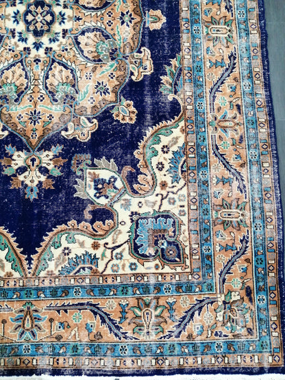 Blue Oushak Rug, 7 x 10.7 Vintage Rug, Bohemian Rug, Rug Runner, Turkish Rug, Farmhouse Rug, Blue Vintage Rug, Wool  Oriental Rug