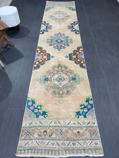 Muted Oushak Runner 2.5 x 11.5 Rug Turkish Runner Rug Vintage Runner Rug Long Hallway Runner Rug Kitchen Runner Rug Wool Runner Handmade Rug