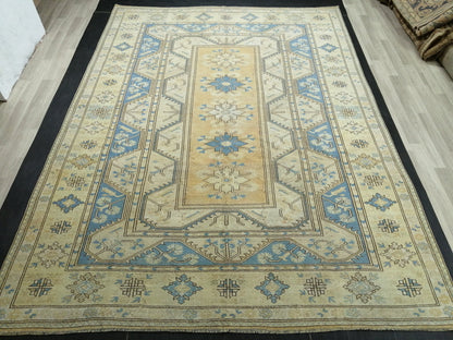 8.7 x 11.8 Muted Wool OUSHAK RUG TURKISH Persian Rug Vintage Oriental Rug Vintage Hand Made Rug Wool Oushak Rug Light Blue Rug 8x12 rug