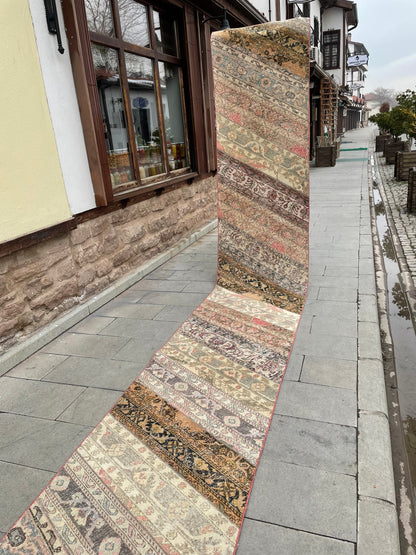 Vintage Runner Rug 2.7 x 22 ft Extra Long  TURKISH Runner Rug Vintage Runner Rug Oriental Runner Rug Patchwork Runner Hand Knotted Runner