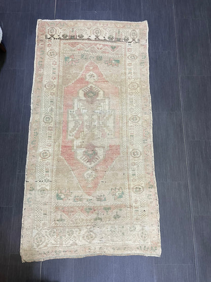 Vintage Turkish RUG, Muted Oushak Rug, 3 x 5.8 Vintage Rug, Antique Rug, Handmade Rug, Hand Knotted Rug Bohemian Rug Wool Rug