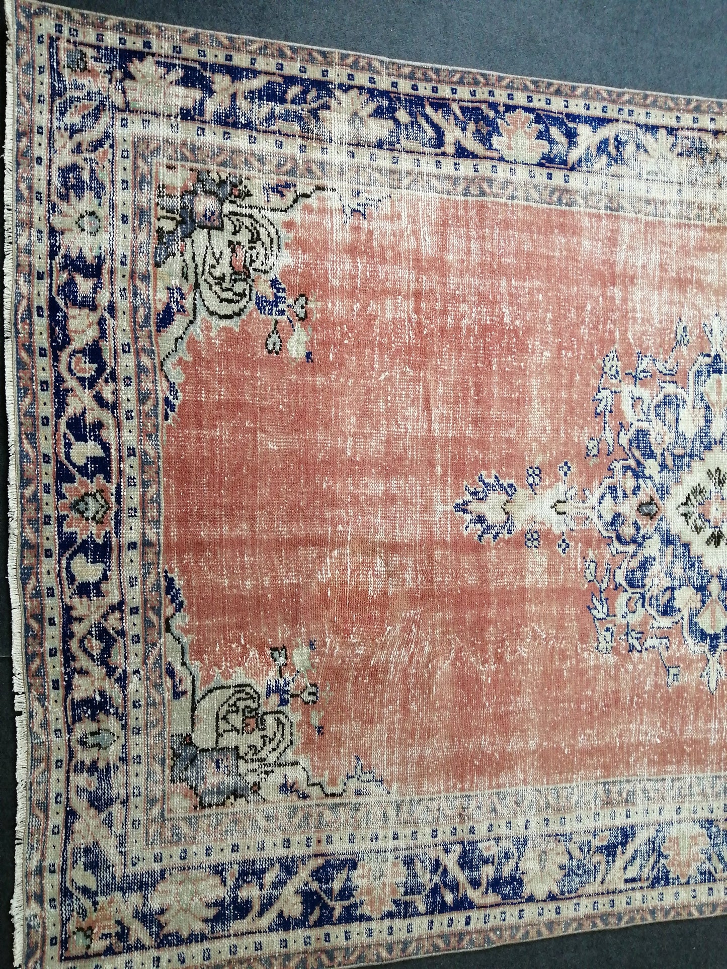 6.2 x 9.8 Large Area OUSHAK RUG TURKISH Oushak Rug Vintage Blue Orange Rug Distressed Wool Oriental Rug Hand Made Rugs Vintage Turkish Rug