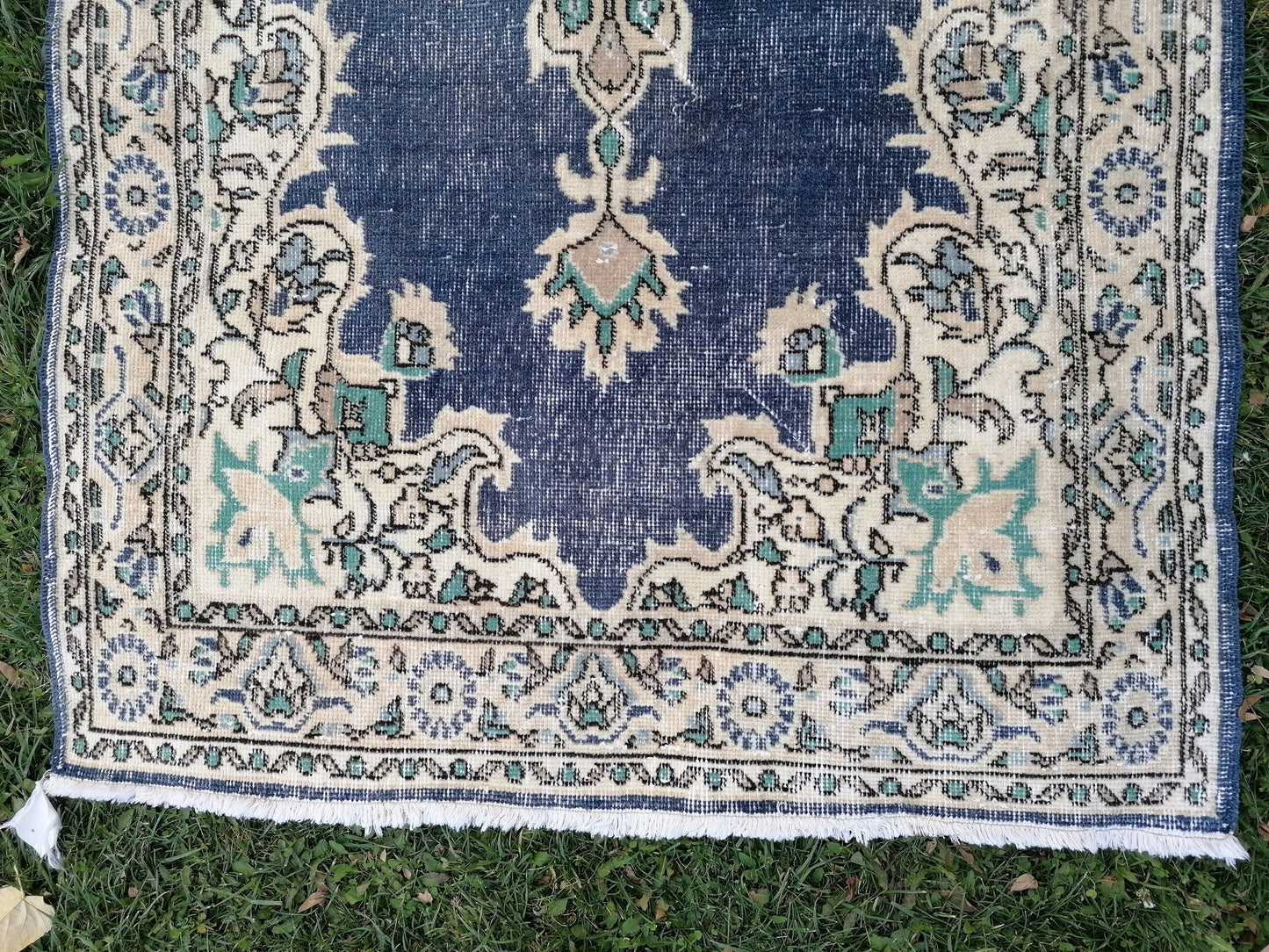 Turkish oushak rug, blue vintage rug 7'2x3'10