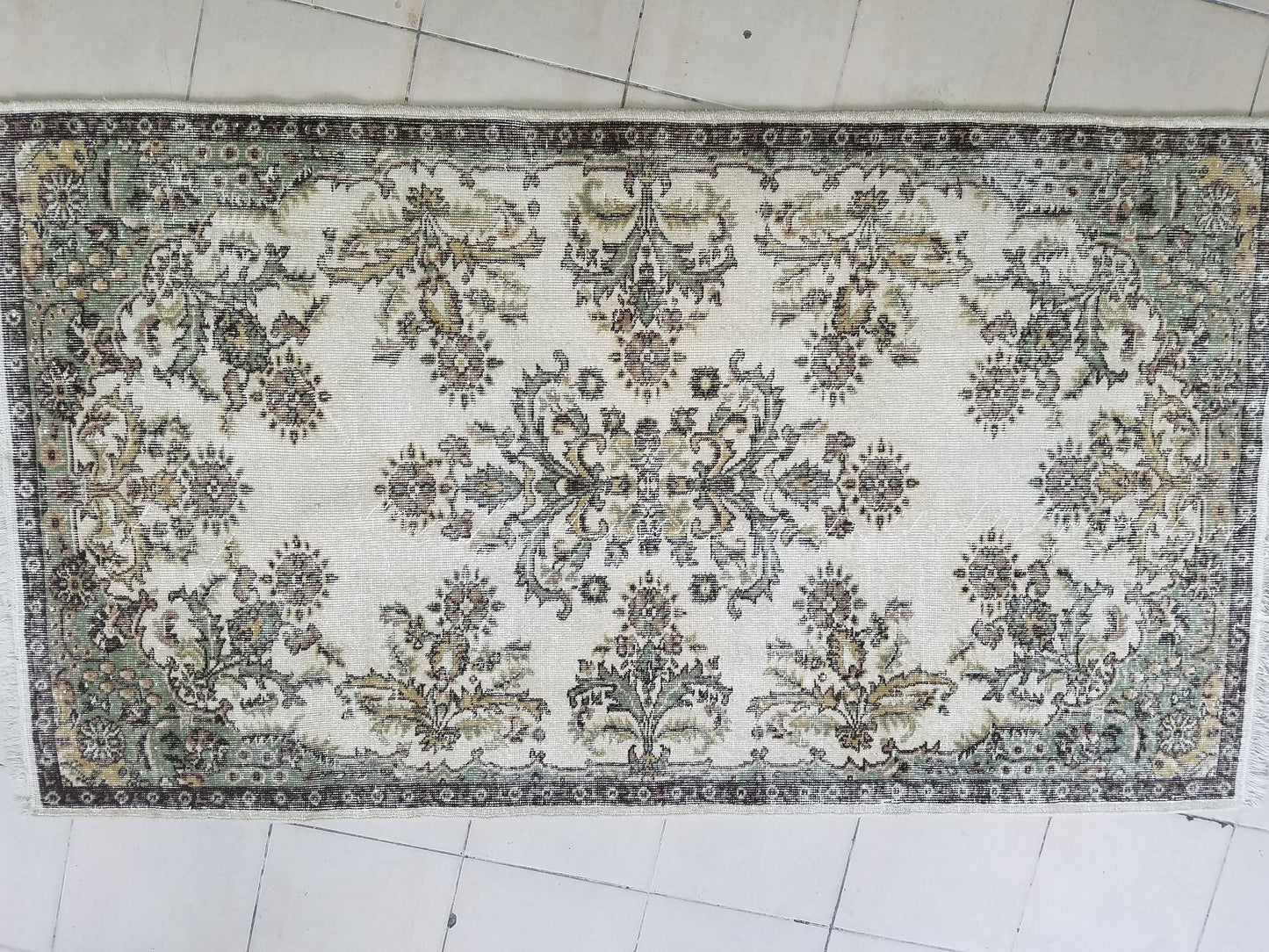 Turkish oushak rug, earth tone rug, pastel color rug, ethnic motif, minimalist rug traditional turkish design 7'x3'11" feet