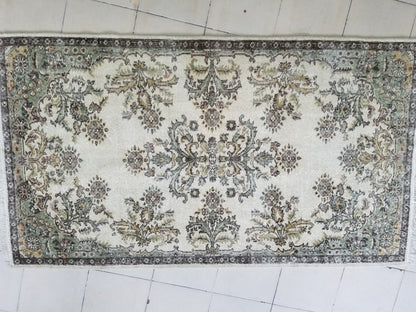 Turkish oushak rug, earth tone rug, pastel color rug, ethnic motif, minimalist rug traditional turkish design 7'x3'11" feet