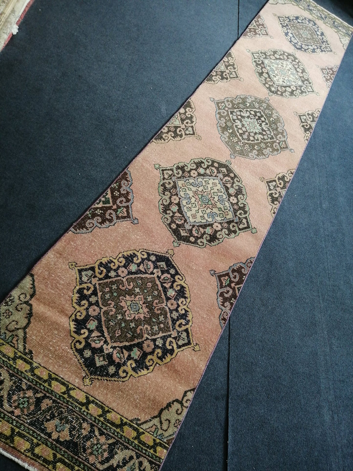 13.4 x 2.6 Vintage Oushak Runner Rug Turkish Runner Rug Vintage Runner Rug Hallway Runner Rug Kitchen Runner Rug Wool Runner Rug Wool Oushak