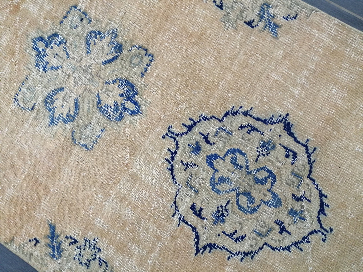 3 x 12  Blue Oushak Runner Rug Turkish Runner Rug Vintage Runner Rug Hallway Runner Rug Kitchen Runner Rug Wool Runner Rug Wool Oushak Rug