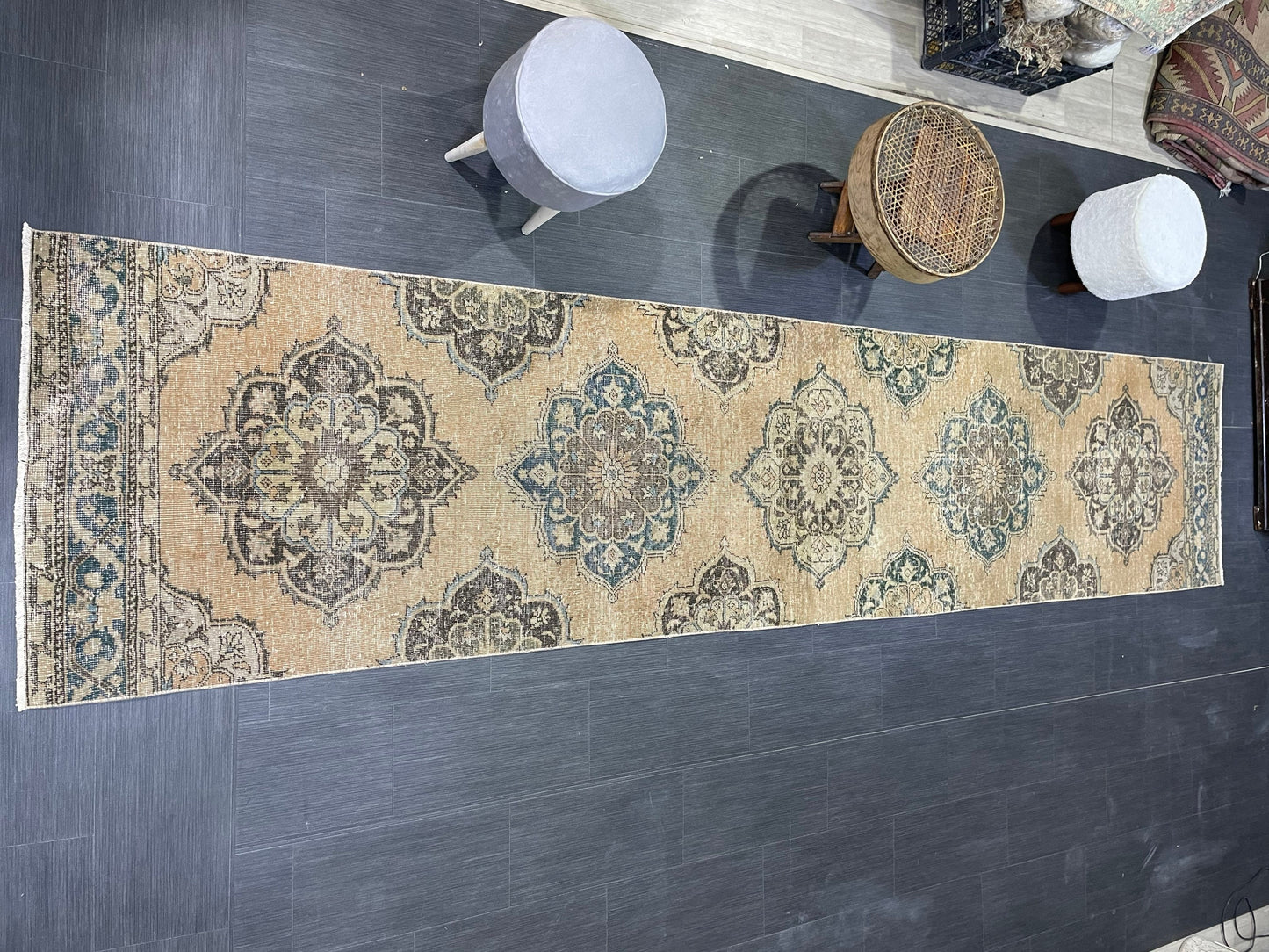 Muted  Handmade Runner Rug, Turkish Runner 2.10 x 13 Rug, Vintage Runner Rug Hallway Runner Rug, Hand Knotted Runner Rug, Persian Runner