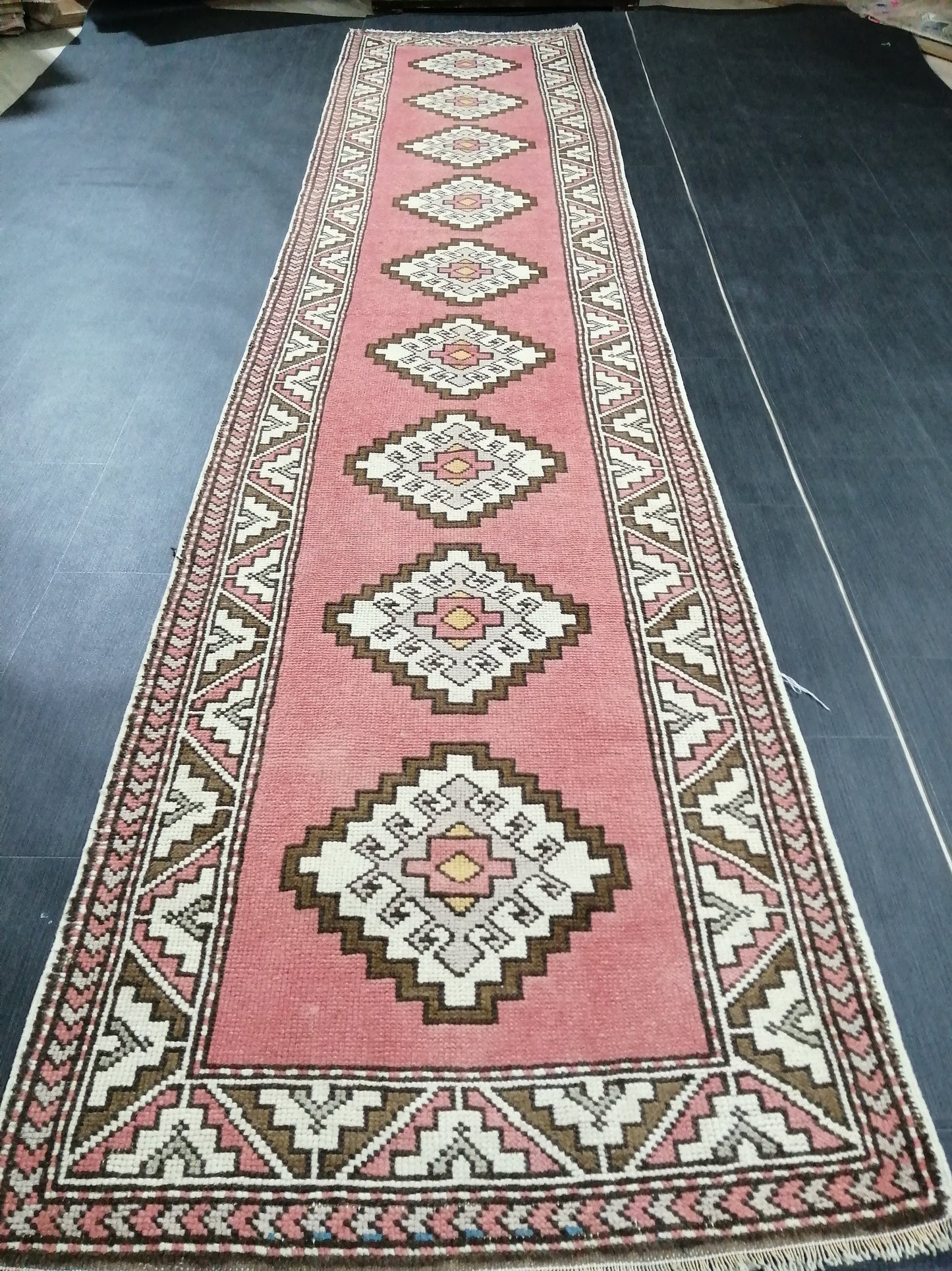 Pink Oushak Runner Rug 12.6 x 2.7 Vintage Runner Rug Wool Vintage Runner Hallway Runner Rug Kitchen Runner Rug New Hand Knotted Rug