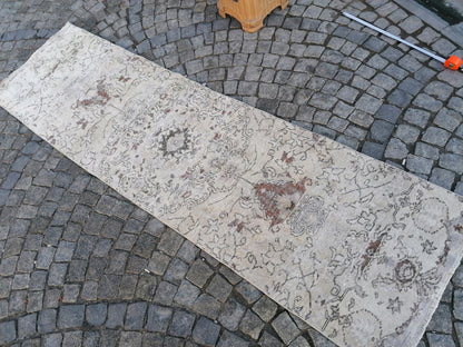 Faded turkish runner rug, hallway runner 2'7x9'5 neatural vintage wool runner, vintage handmade runner kitchen runner