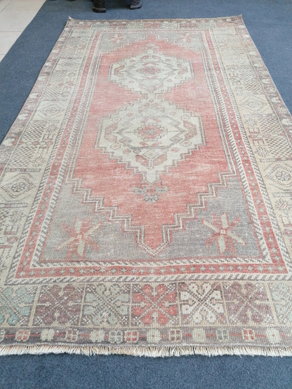 Muted vintage rug 4x6'3 oushak rug hand made rug, area wool rug,