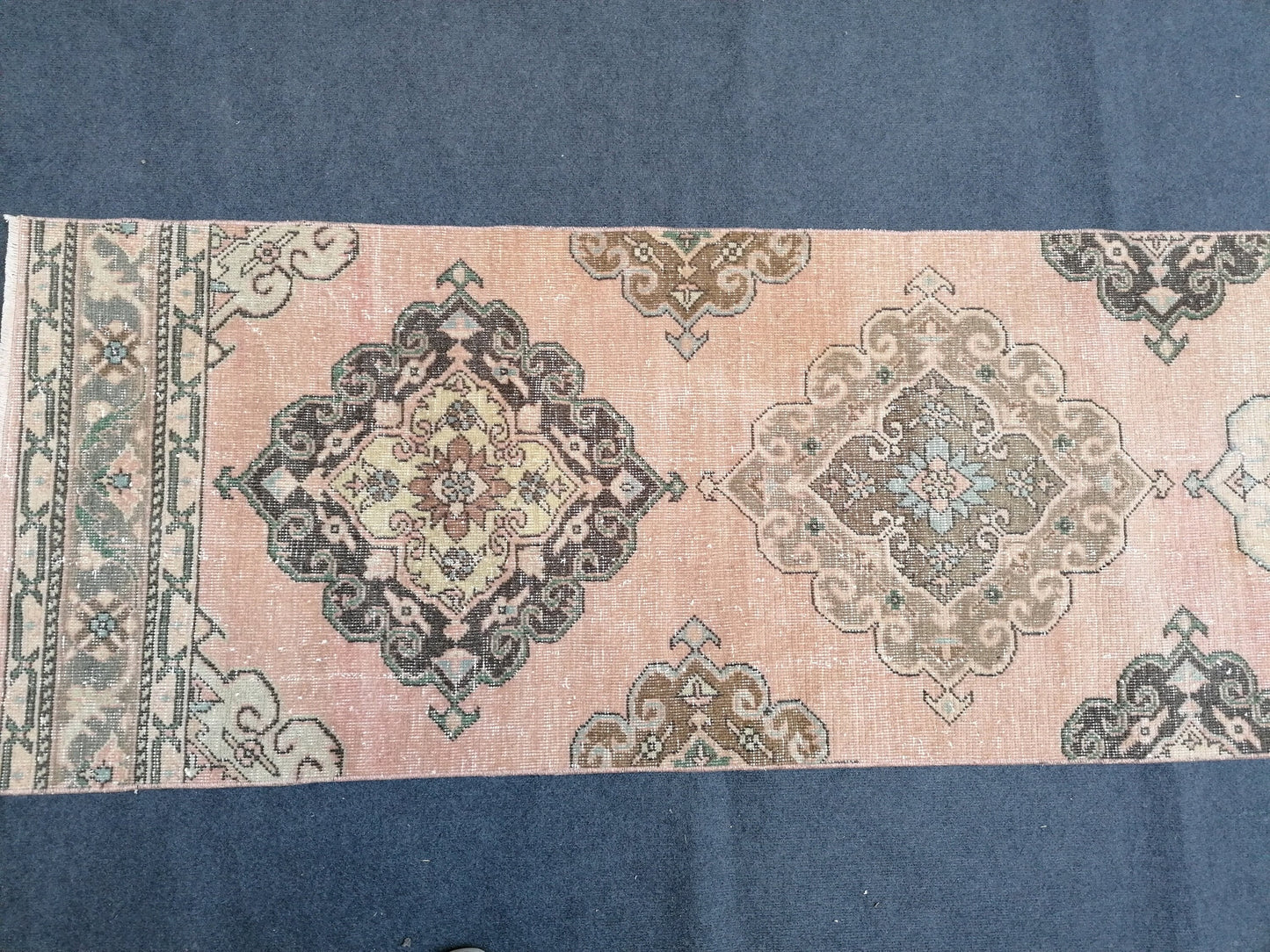 2'5x12'5 runner rug, oushak wool runner rug, vintage handmade runner, hallway runner rug, kitchen runner rug