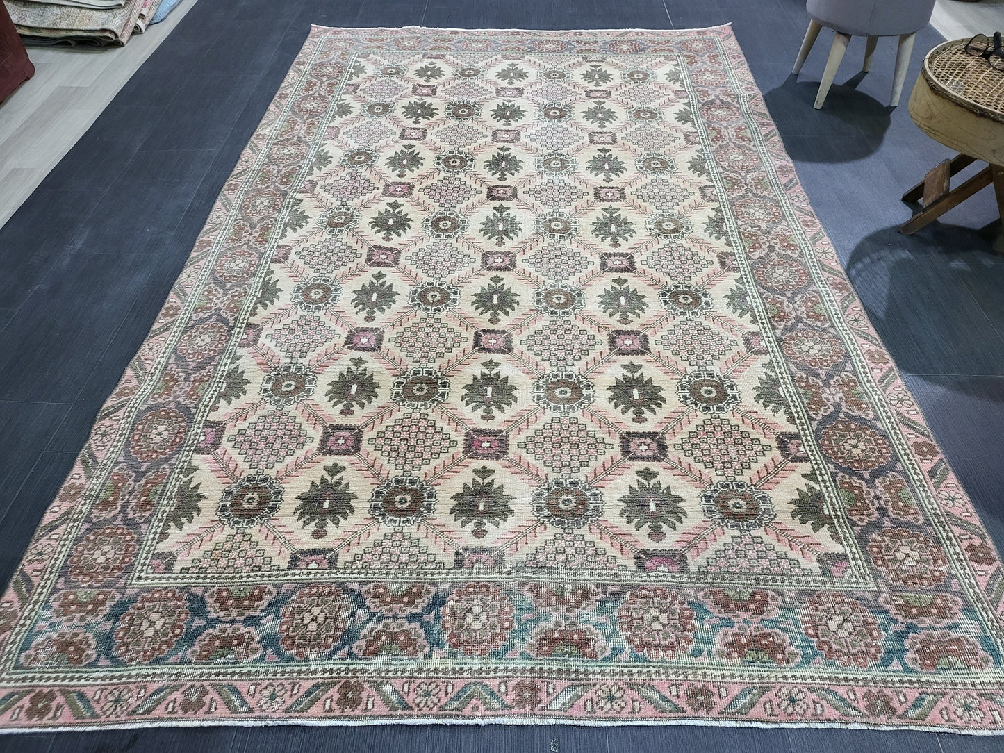 Antique Fine Knotted Rug, 5.3 x 8.2 Vintage Rug, Turkish Wool Rug, Oushak Rug Fine Rug, Hand Knotted Rug, Persian Rug, Handmade Rug