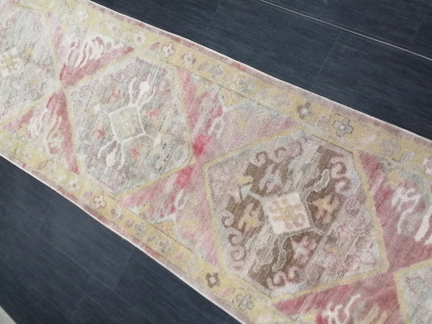 Oushak turkish runner rug 3x14'5 oushak new production wool runner rug pastel hallway runner rug handmade runner