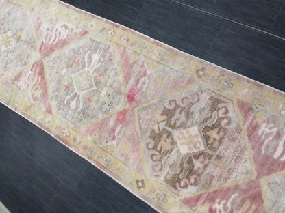Oushak turkish runner rug 3x14'5 oushak new production wool runner rug pastel hallway runner rug handmade runner