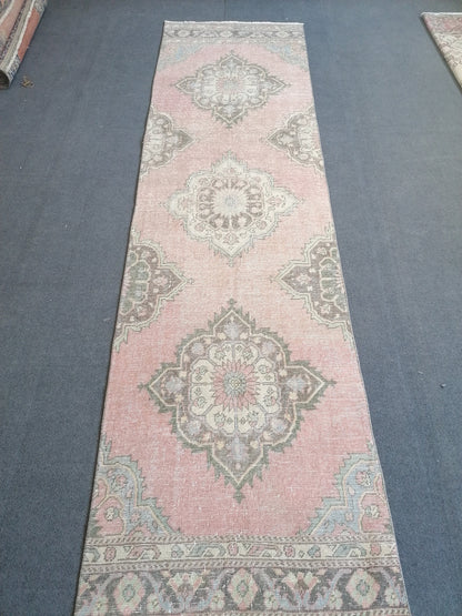 Pastel runner rug, anatolian runner rug,wool rug,hallway runner rug 10'10x2'10 feet