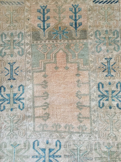 3x4 feet large turkish floor rug, handmade natural teal mini area rug, oushak bedroom rug, living room wide rug,kitchen floor wool brown rug