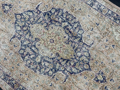 Persian RUG Vintage TURKISH 5.3 x 8.9 Rug Blue Vintage Rug Wool Oushak Rug Handmade Rug Hand Knotted Rug Natural Wool Rug