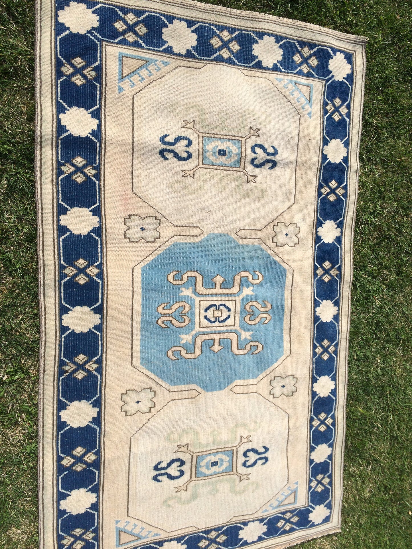 Vintage Turkish RUG Hand Knotted Oushak Rug Handmade Rug Bohemian Rug, Aqua Blue Rug Vintage Oushak Rug Vintage Rug 6.6 x 4 Wool Rugs