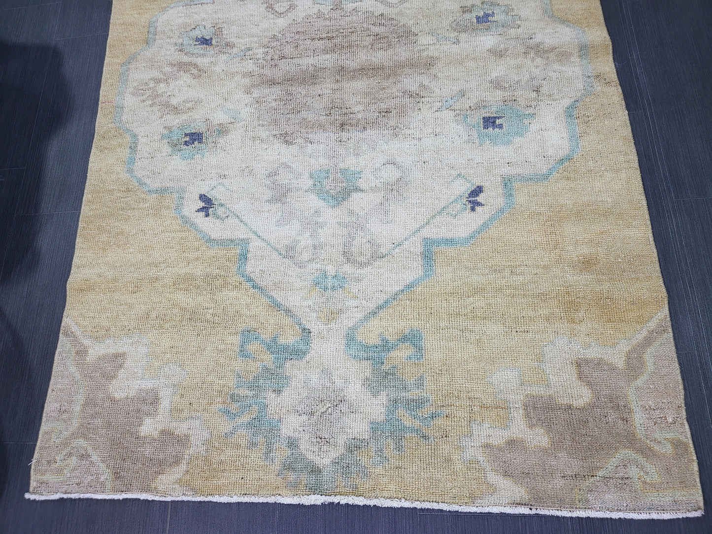 Turkish Rug, Oushak Rug, Wool 4 x 5.8 Oriental Rug, Blue Oushak Vintage Persian Rug, Handmade Rug