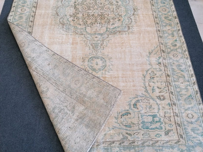 6x10 feet large vintage rug, rustic oushak rug, distressed turkish handmade rugs, living room area rug, vintage oversize rug